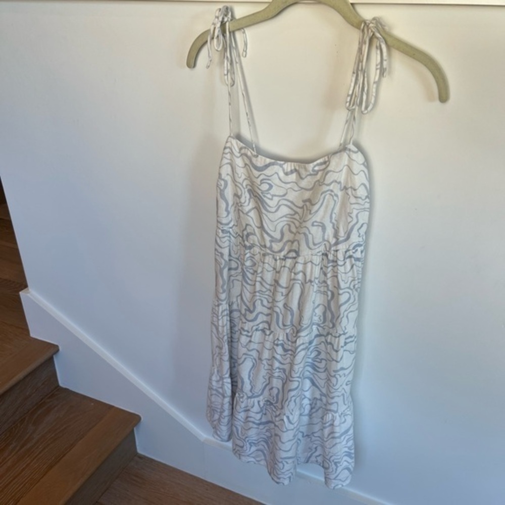 Abercrombie & Fitch White and Gray/Blue Print Linen Dress Small Petite